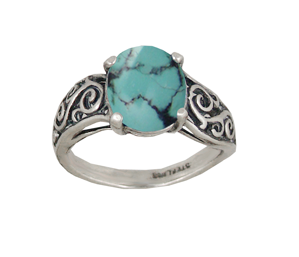 Sterling Silver Filigree Ring With Chinese Turquoise Size 9